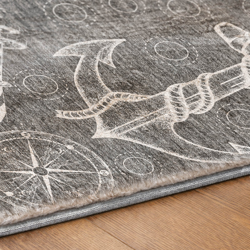 Premium Machine Washable Dream Shag Nautical Rug, Grey, 3' x 5'