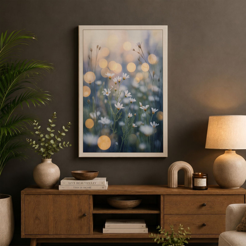 Daisy in Light Botanical 1 Piece Wrapped Canvas Wall Art, 36x24 - 91.4 x 61.0 cm, White Border