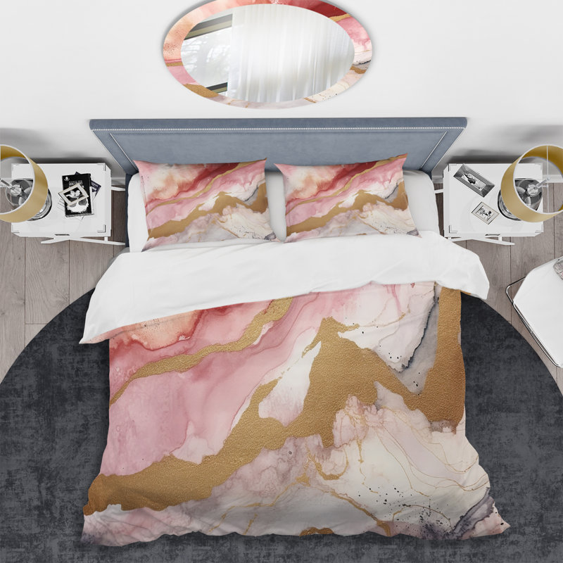 Ensemble de housse de couette abstraite rose et or Enchanted Spills I, Housse de couette très grand et 2 très grandes t