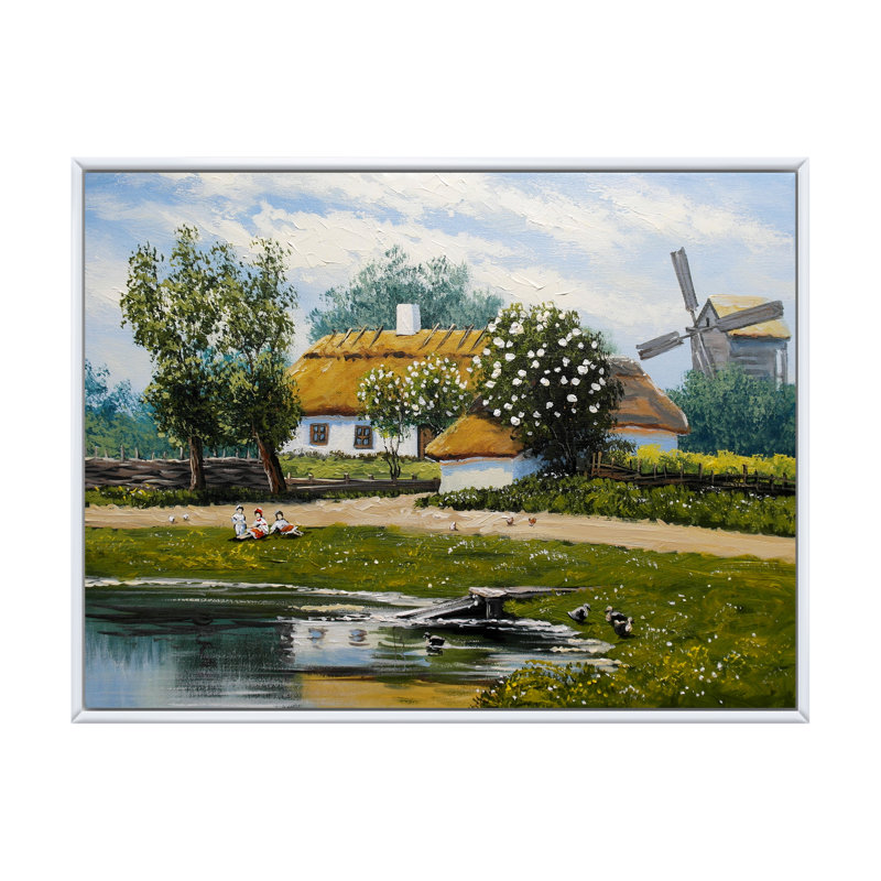 «Old Rustic Village Lanscape VI», reproduction d'art sur toile, H 16 po x l 32 po x P 1 po, Cadre flottant blanc