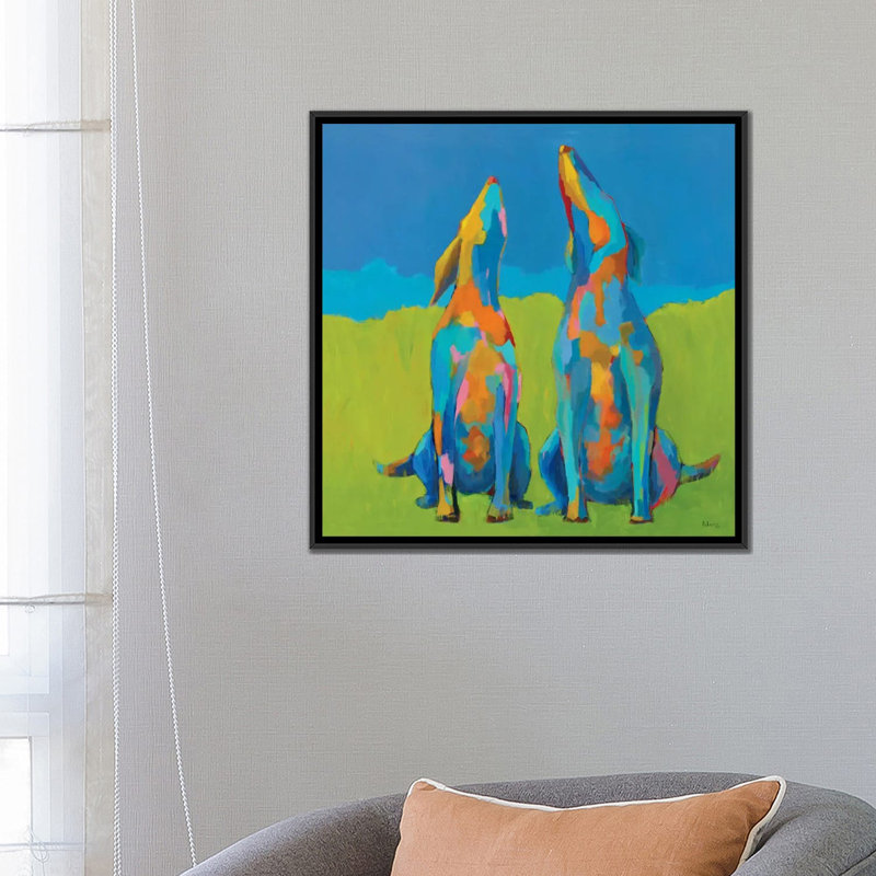 « bébé hurlant hounds », reproduction d’art sur toile, H 18 po x l 18 po x P 1,5 po, Toile avec cadre noir, Pas de tapis