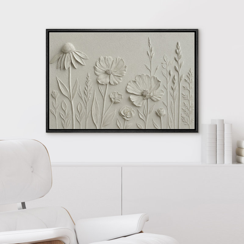 Motif floral, chambre à coucher élégante, impression sur toile encadrée, Noir, H 24 po x l 36 po