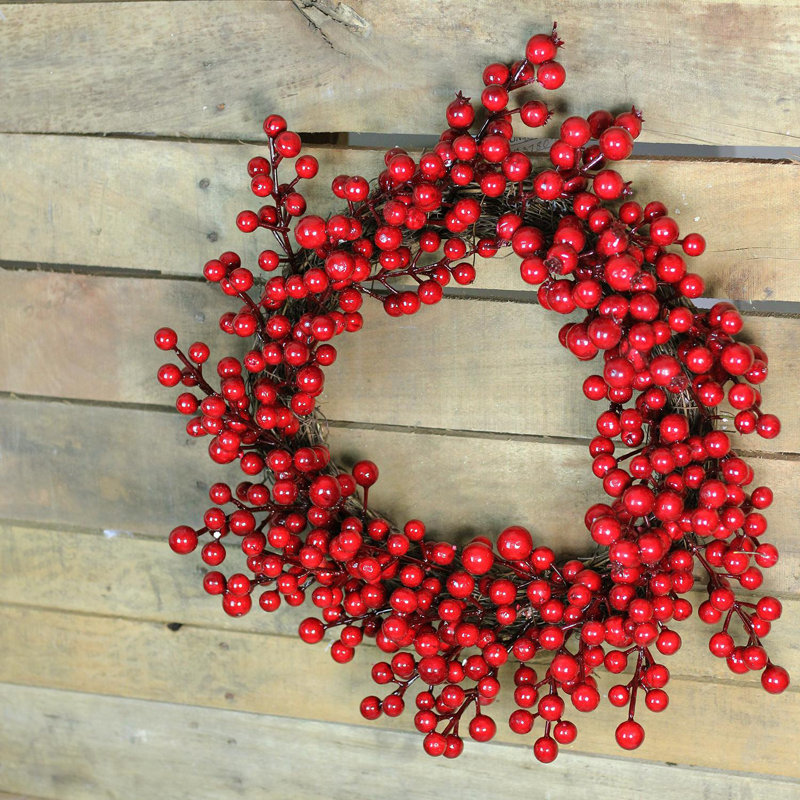 Couronne de Noël artificielle Crimson and Merlot Red Berries - non éclairée 16 pouces