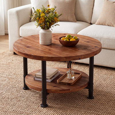31" Solid Wood Round Coffee Table with Storage
