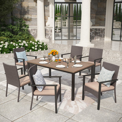 Alyah 6 - Person Patio Dining Set with Rectangular Table , Cushions Included