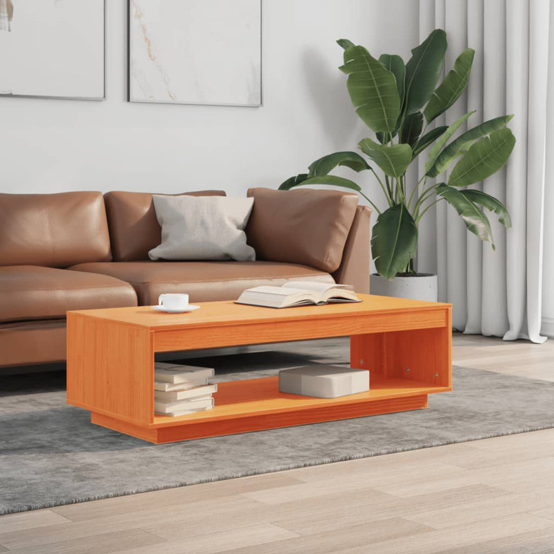 Frida Solid Wood Floor Shelf Coffee Table with Storage