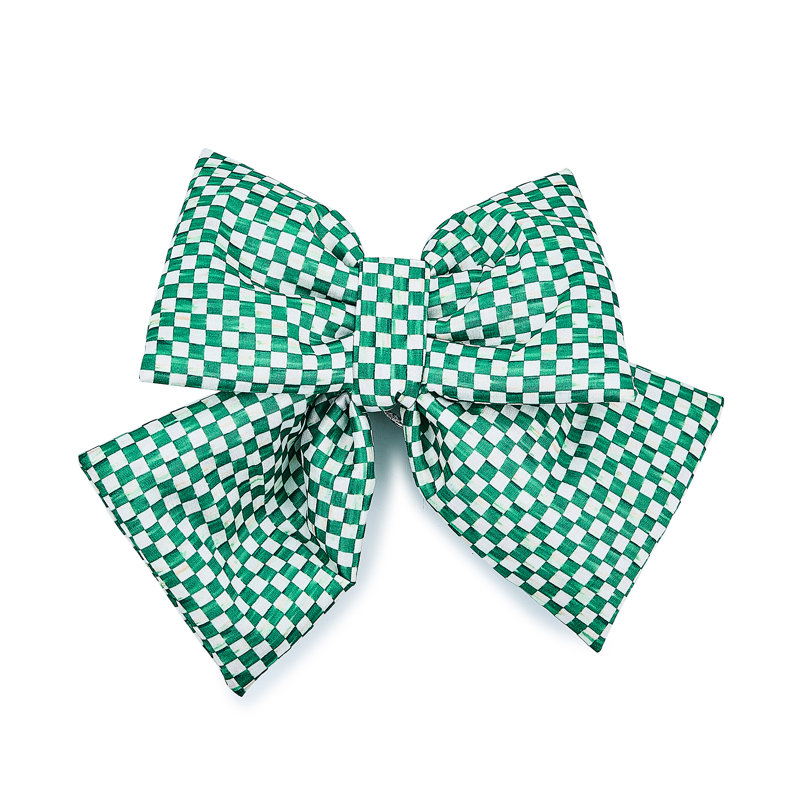 Check Bow, 2" H x 10" W x 11" D, Teal/White