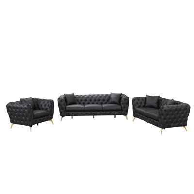 Modern 3-Piece Sofa Sets With Sturdy Metal Legs, Button Tufted Back, PU Upholstered Couches Sets Including Three Seat Sofa, Loveseat And Single Chair -  Everly Quinn, 89B73C7EDE7740AE9A0D3D0EAE04F686