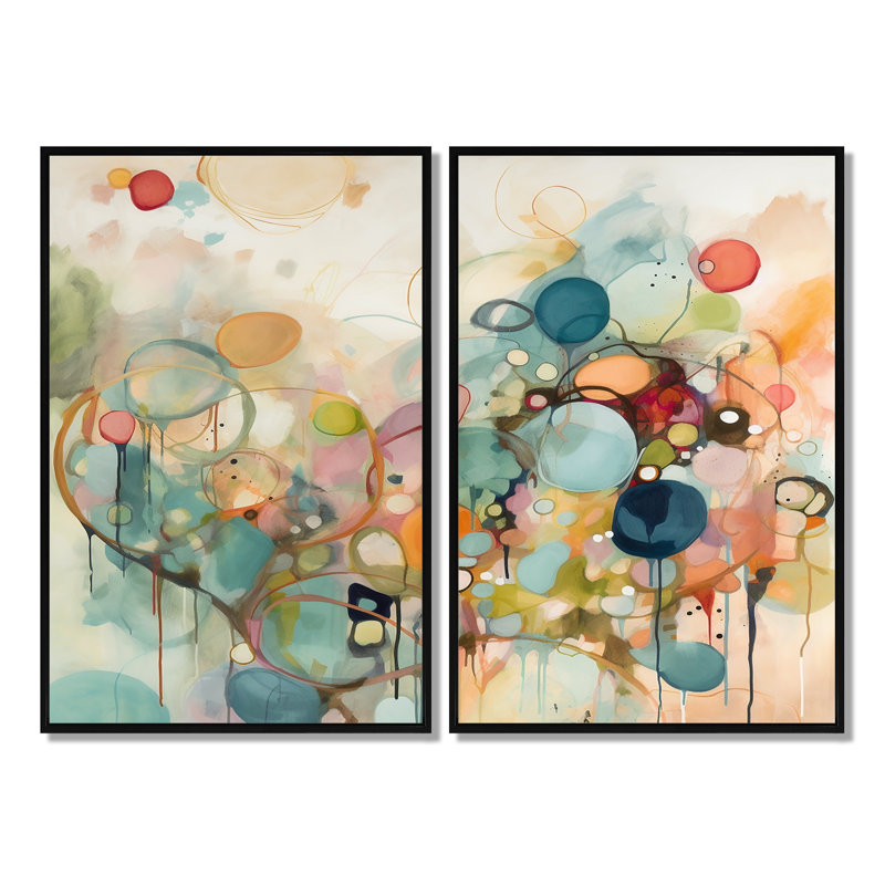 «Pink Blue Minimalims Fludity I», art mural sur toile abstrait minimaliste, H 36 po x l 48 po, Impression encadrée flottante
