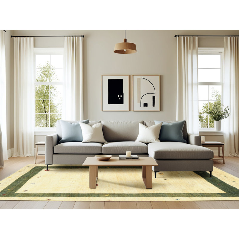 Tapis abstrait vert / beige Guarascio, Rectangle 6 pi x 9 pi