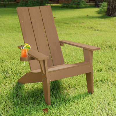 Harlean Modern All Weather Outdoor HIPS Plastic/Resin Adirondack Chair Fire Pit Chairs Oversized Patio Chair With Cup Holder