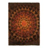Vintage Swedish Rya Rug, Brown And Rust Scandinavian Medallion - Rug & Kilim