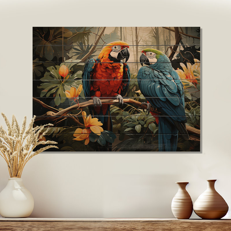 Perroquet tropical plumage I - impression sur bois sans cadre, H 30 po x l 40 po x P 0,78 po