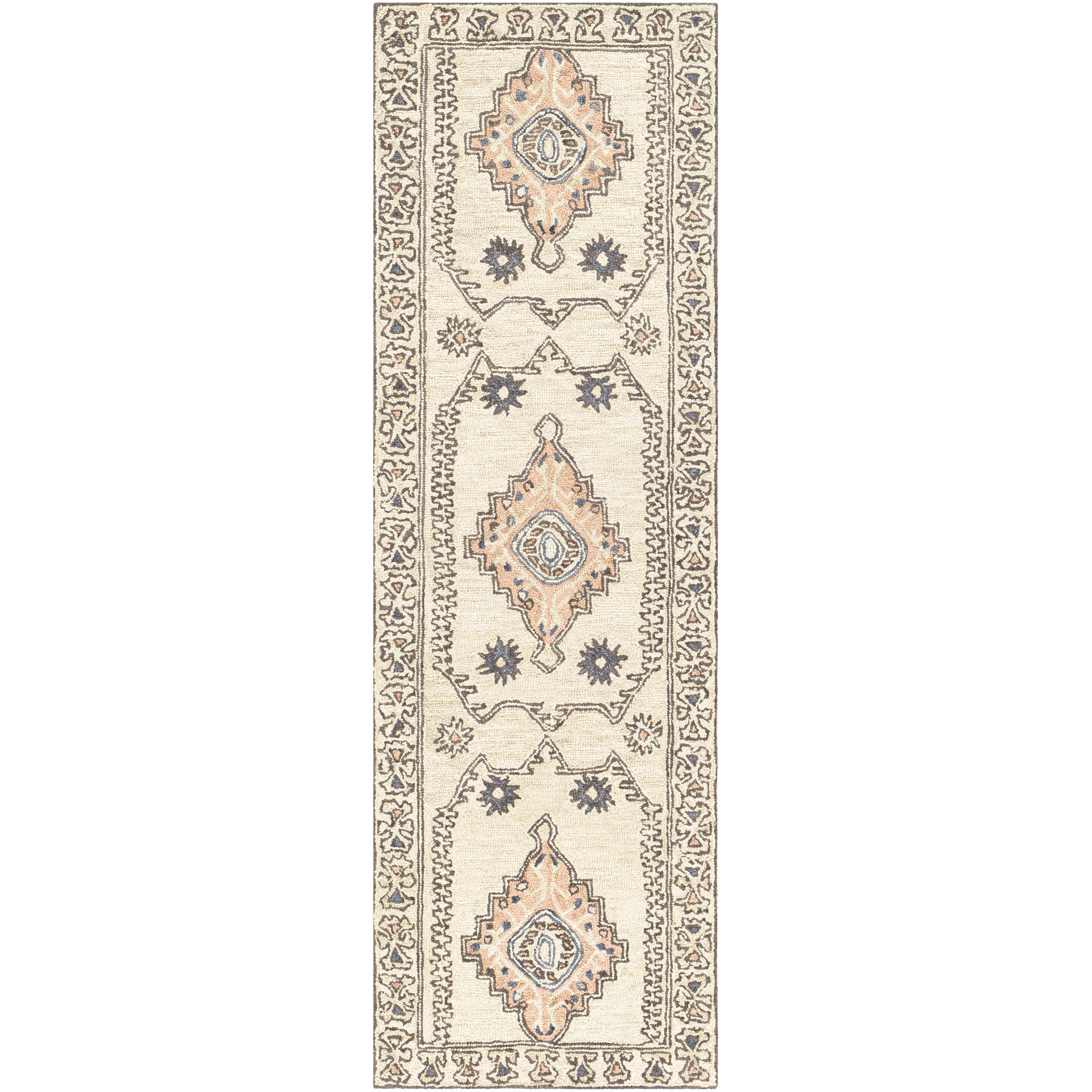 Moore Handmade Wool Beige/Ivory/Gray Rug, Runner 2'6" x 8'