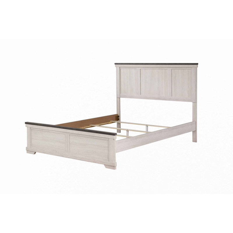 Mobilier de chambre à coucher en bois de style campagnard avec lit à panneaux grand lit de style rustique antique blanc et brun (seulement lit)