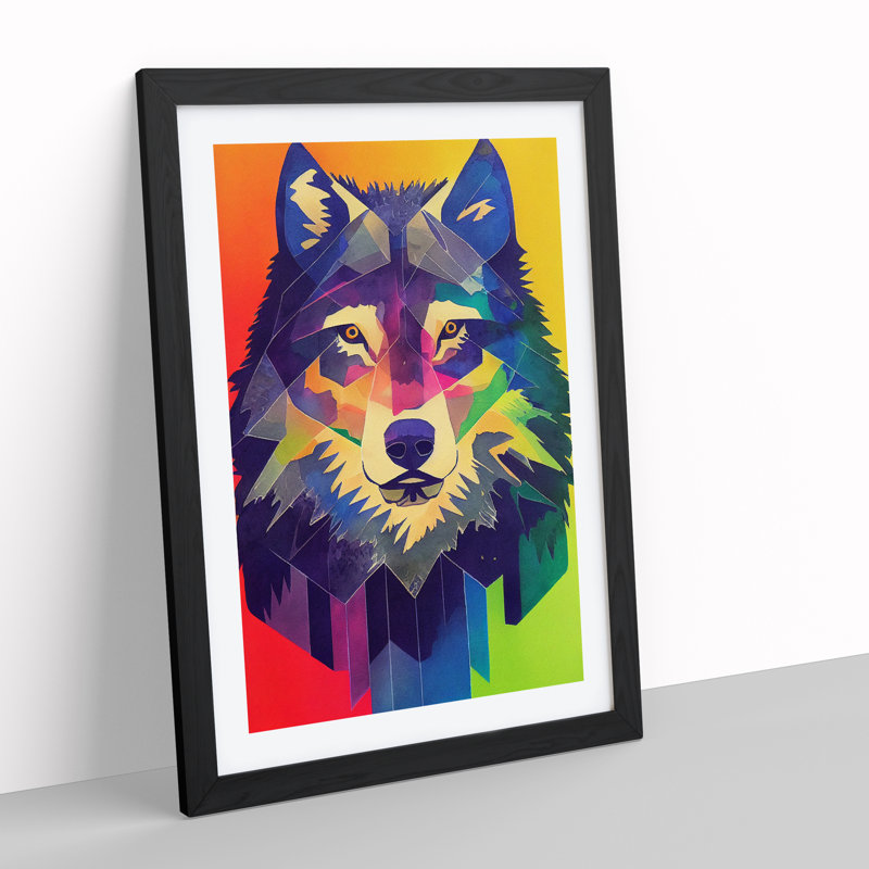 Futuristic Wolf No.2 - Single Picture Frame Print, Black, 46cm H x 34cm W x 2cm D
