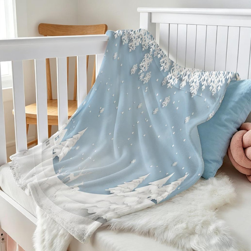 Jeté en molleton blanc ultra doux, imprimé cerfs, Throw 30" x 40"