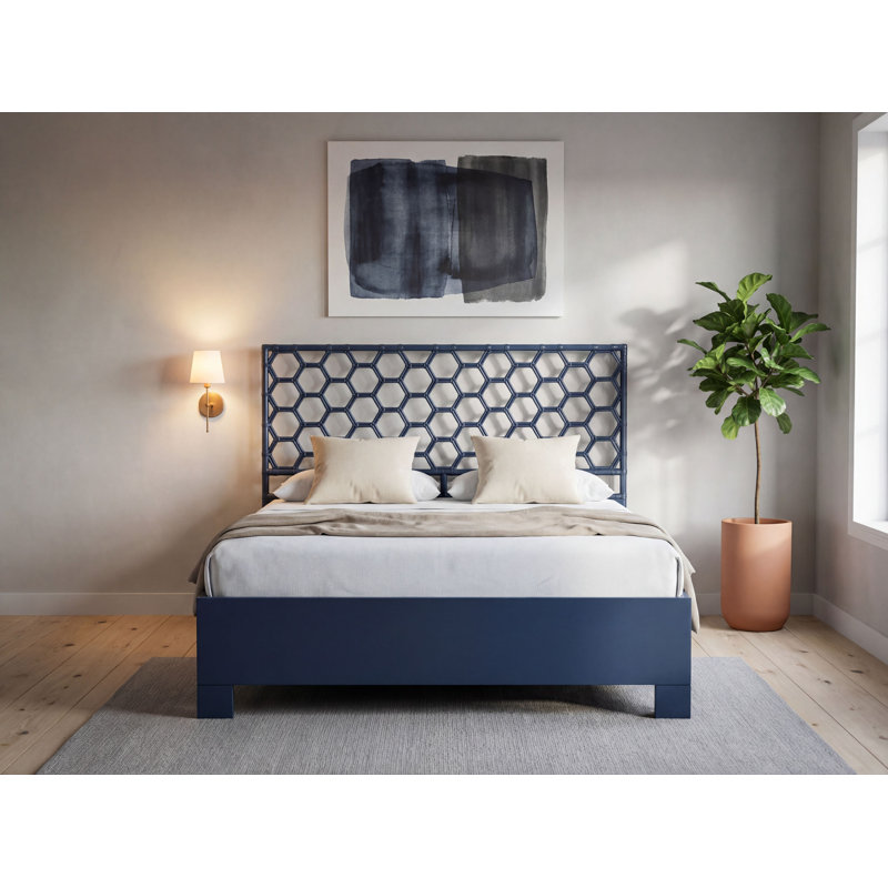 Honeycomb Wicker/Rattan Open-Frame Headboard, Sunflower Yellow, Twin