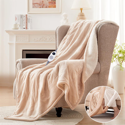 Electric Throw Blanket With Foot Pocket For Adults, Soft Flannel To Sherpa Heated Throw With 6 Heating Levels & 2-10 Hours Time Settings, Fast Heating -  shuoli, Z6PB09K71V9L4