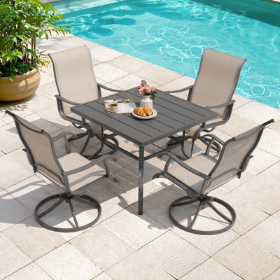 Ensemble de salle à manger 5 pièces en métal avec trou pour parasol