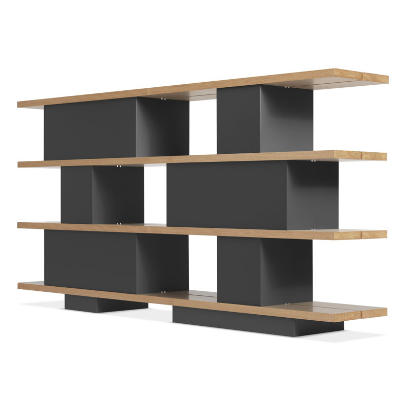Happy Day Bookcase, White Oak/Oblivion	, (4 Shelves) 41" H x 81" W x 14" D