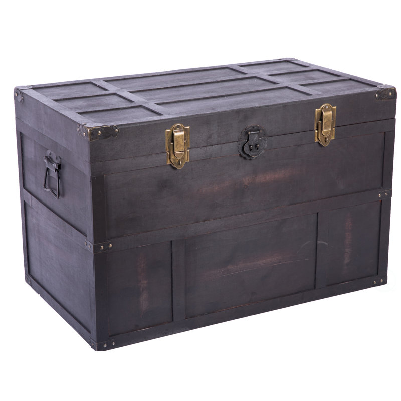 Large Dark Brown Wooden Storage Trunk with Lockable Latch