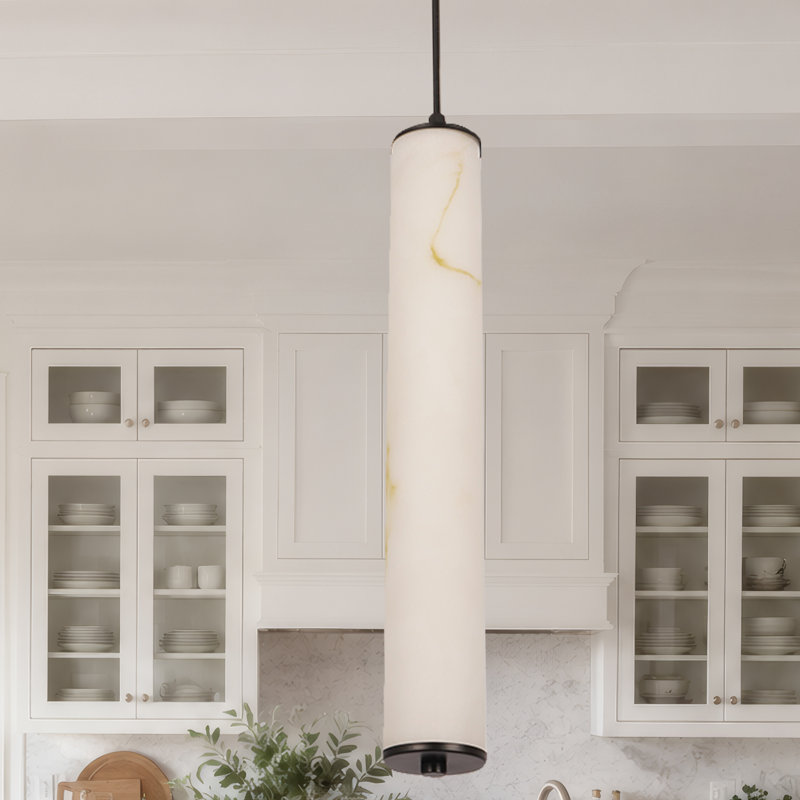 1-Light Cylindrical Faux Alabaster Pendant Light