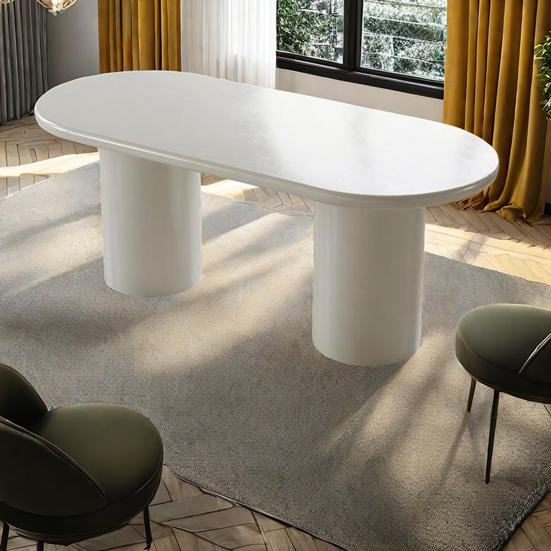 Table de salle à manger ovale de style crème avec pieds en acier, H 29,5 po x L 78,7 po x l 31,5 po