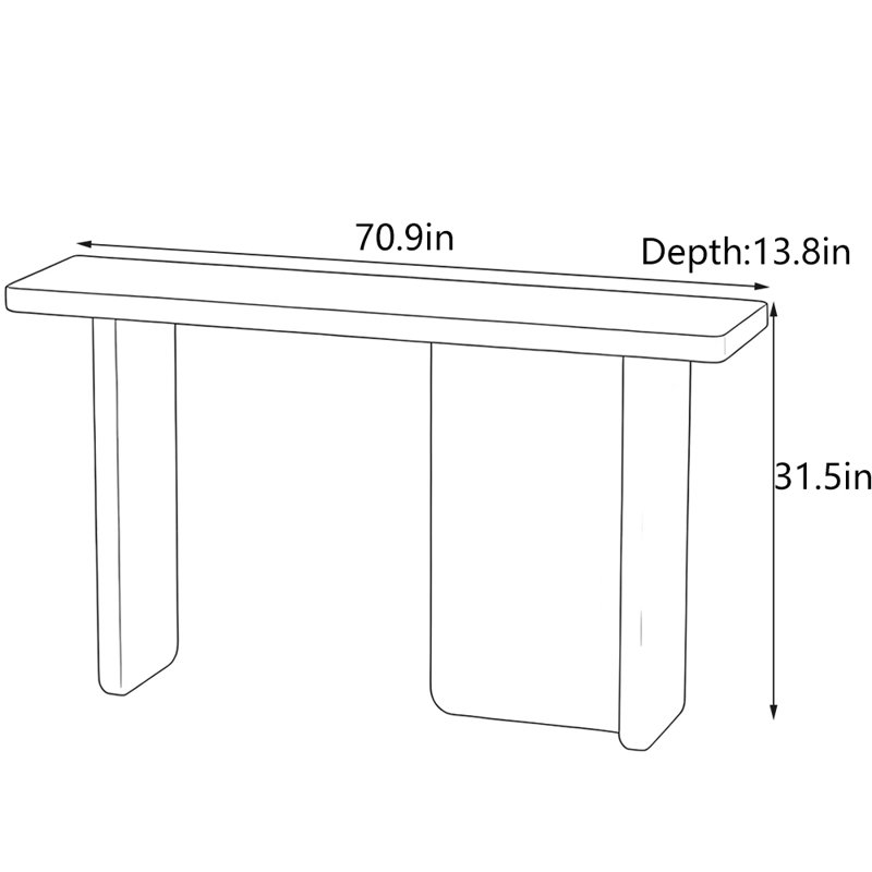 Console Mid-Century moderne en bois massif, H 31,5 po x l 70,9 po x P 13,8 po