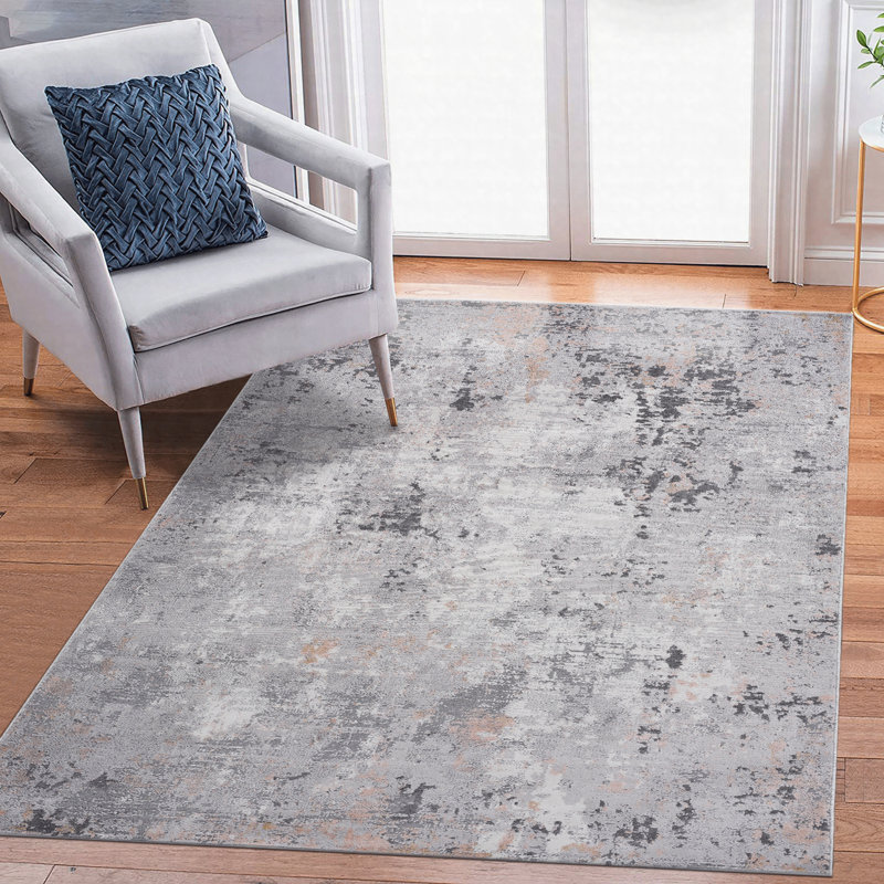 Area Rug Synthetic Fiber Stain Resistant Non-Shedding Abstract Grey Multi Medium 6' x 9', Grey Multi