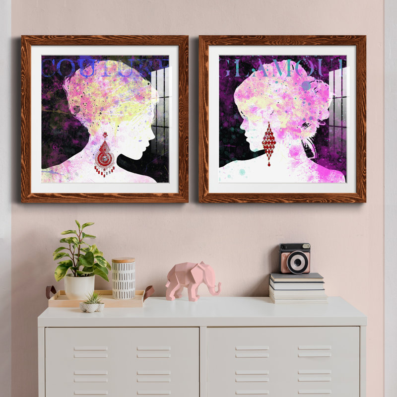 Couture - Ensemble de 2 peintures, H 24 po x l 48 po x P 1 po, Papier avec cadre érable