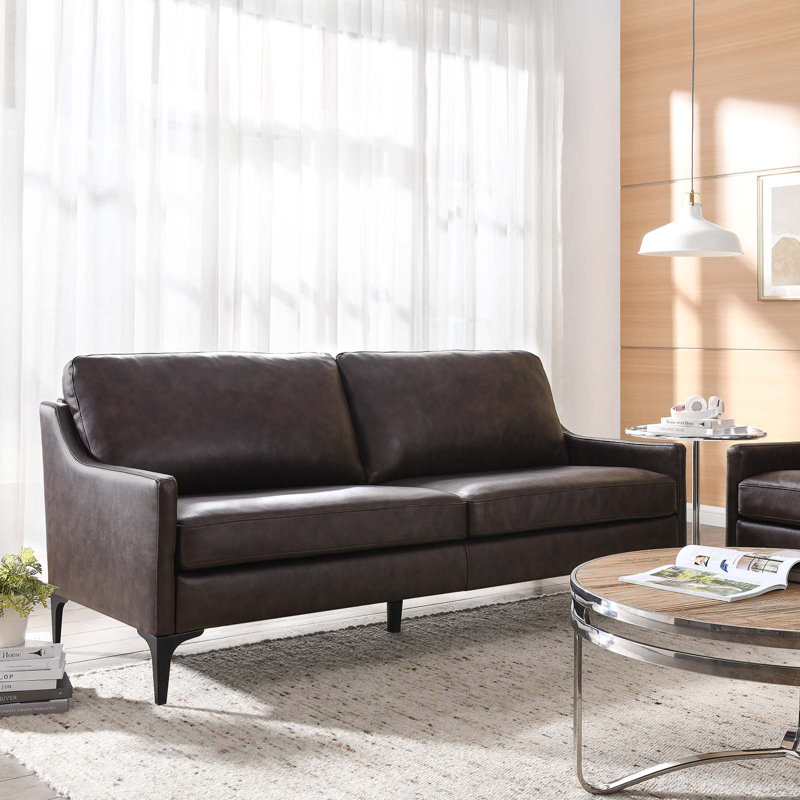 Modway Corland Leather Sofa, Brown Faux Leather