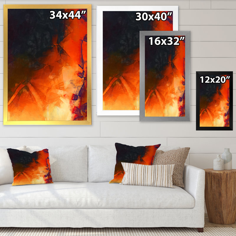 Abstrait orange vague liquide Art II - reproduction d'art moderne sur toile, Impression noire sur toile encadrée