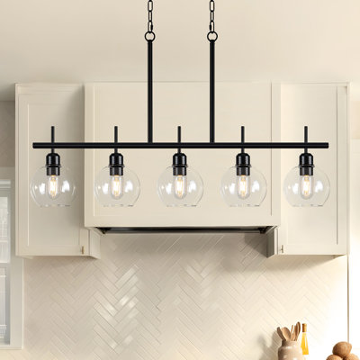 Aaziyah 5-light Modern Kitchen Island Linear Pendant Light With Clear Globe Glass Shades