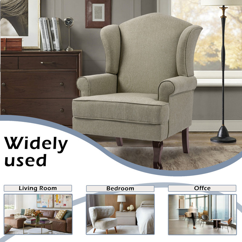 Dokun Berio 79 Cm Wide Linen Wingback Chair, Light Camel Linen