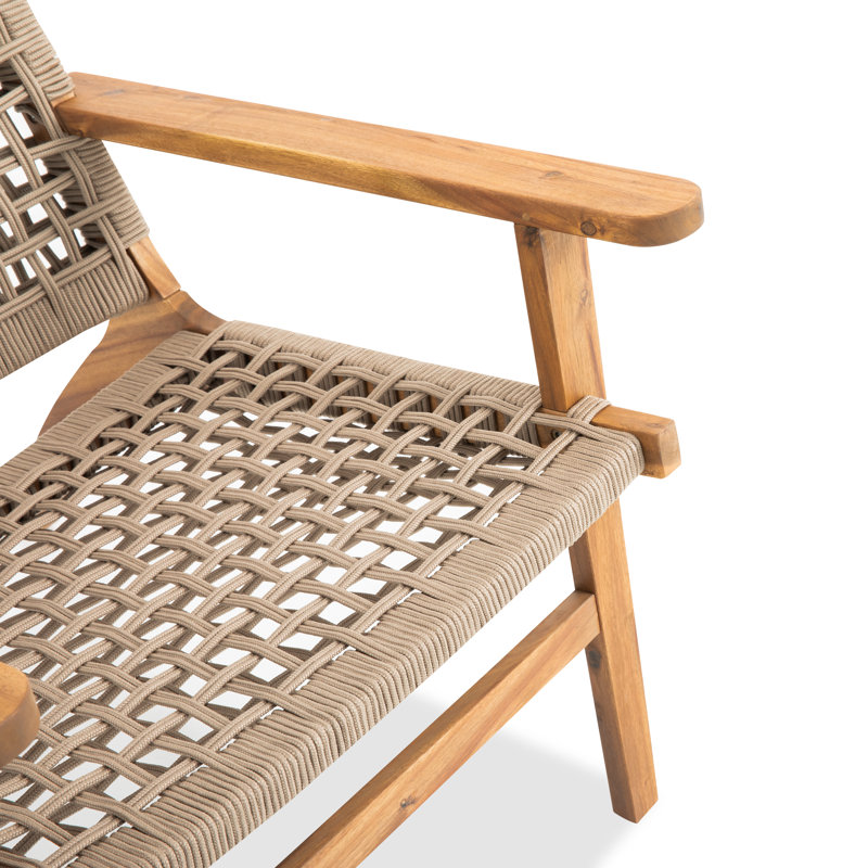 Chaise longue de patio en bois massif avec repose-pieds, Naturel