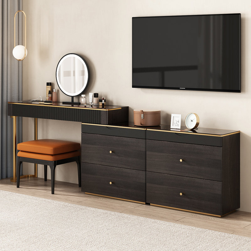 Dressing Table with Mirror, Black/Brown
