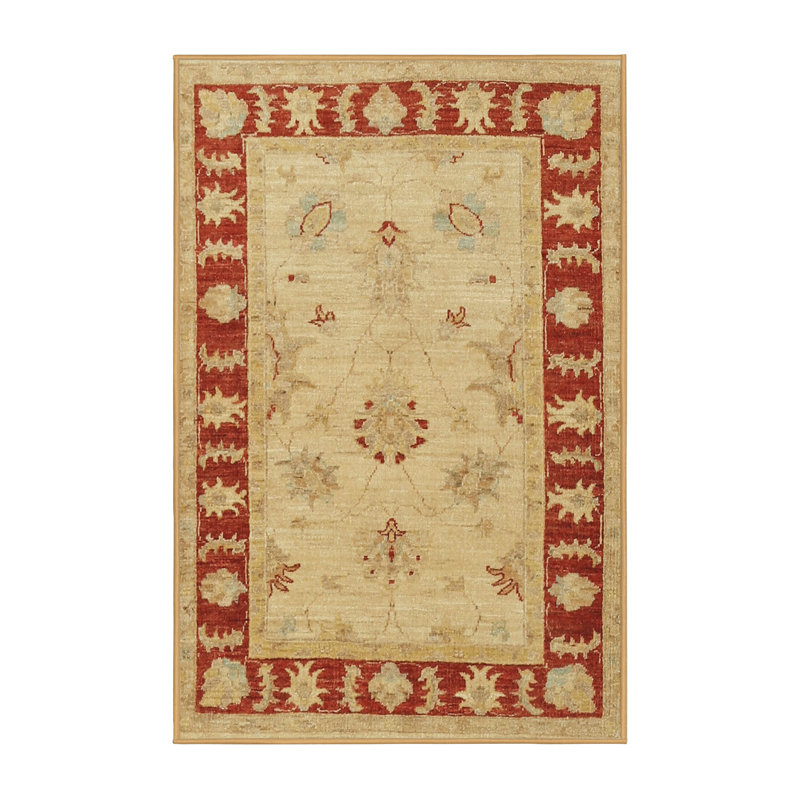 Tapis traditionnel rouge / crème, Rectangle 5 pi x 7 pi