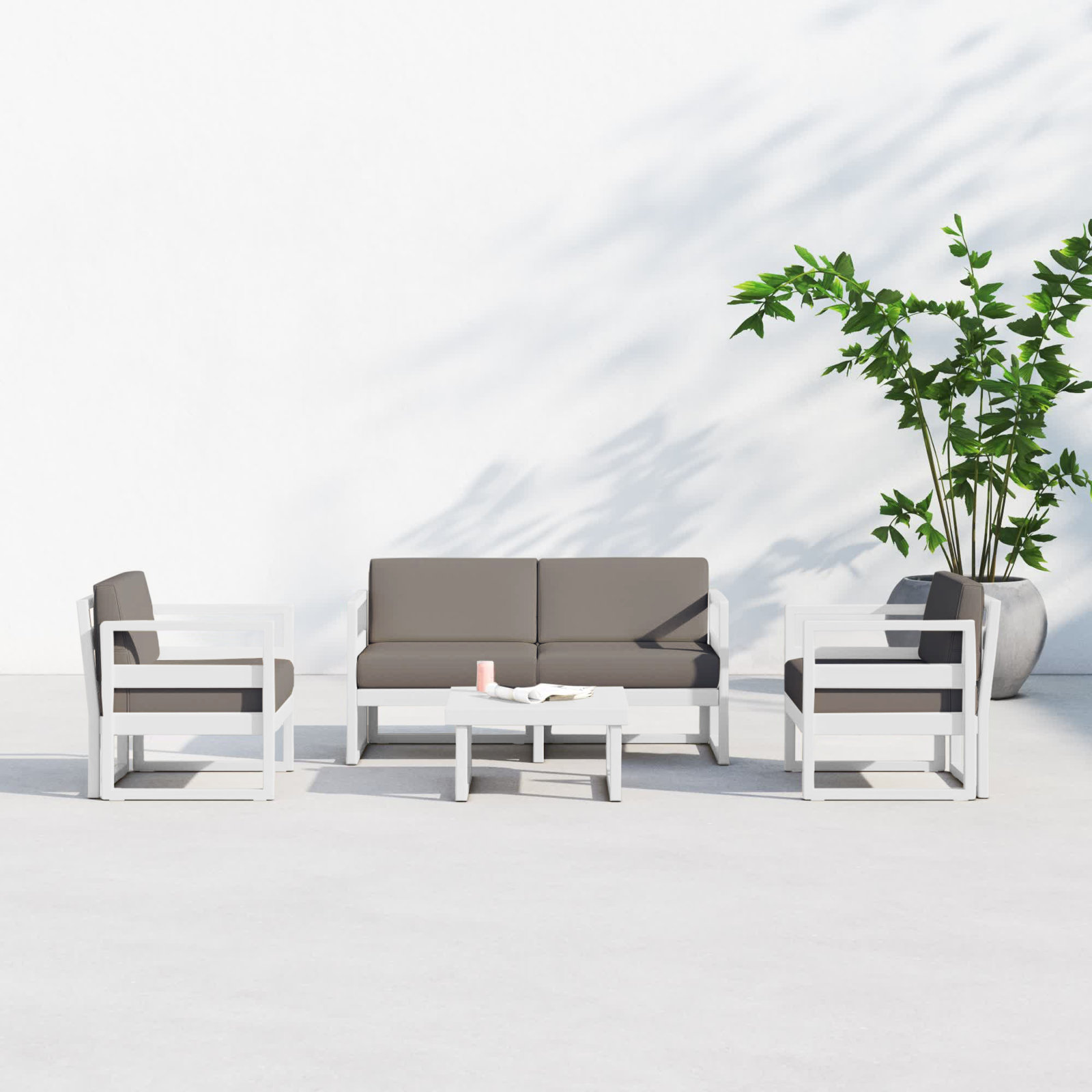 Lane 4-Person Patio Seating Group, Taupe, White
