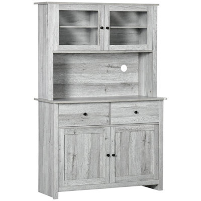 Lark Manor™ 63.5" Kitchen Buffet With Hutch, Pantry Storage Cabinet With 4 Shelves, Drawers, Framed Glass Doors, Open Microwave Countertop