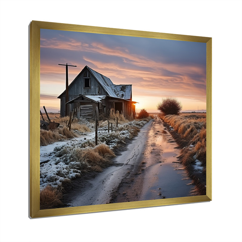 Barns Winter Scenery sur toile, H 30 po x l 30 po x P 1 po, Encadrement doré