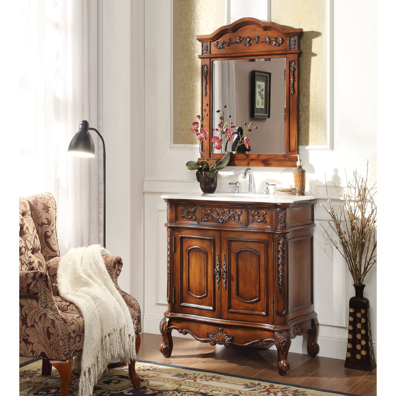 Aticus 34'' Single Bathroom Vanity with Stone Top, Brown