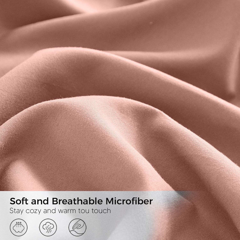 Luxurious 4-Piece Microfiber Duvet Complete Cover Set, Super King Duvet Cover Set + 3 Additional Pieces, Peach