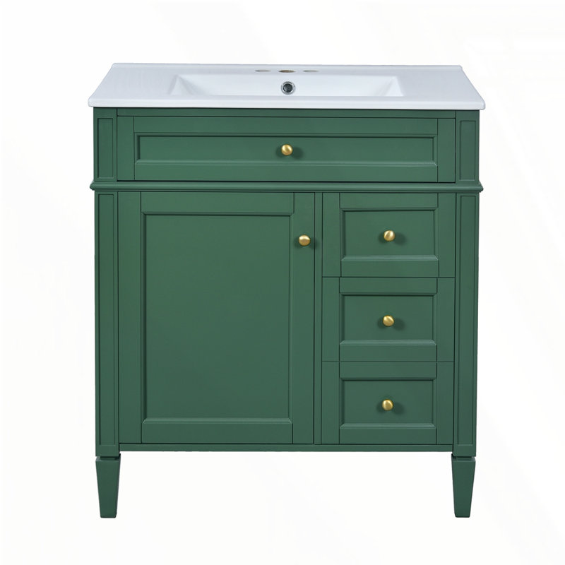 Meuble-lavabo de 30 po avec lavabo supérieur, Vert, Doré