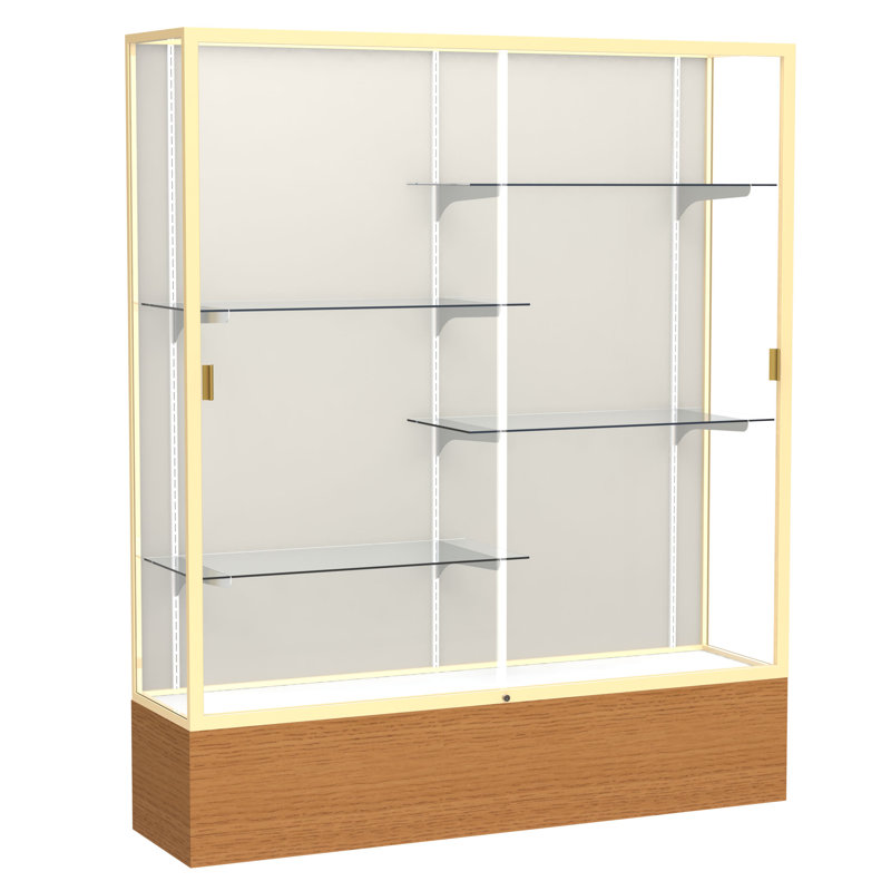 Vitrine à trophée en bois Reliant Series H 72 po x l 60 po, Carmel, Doré, Plaque de tissu