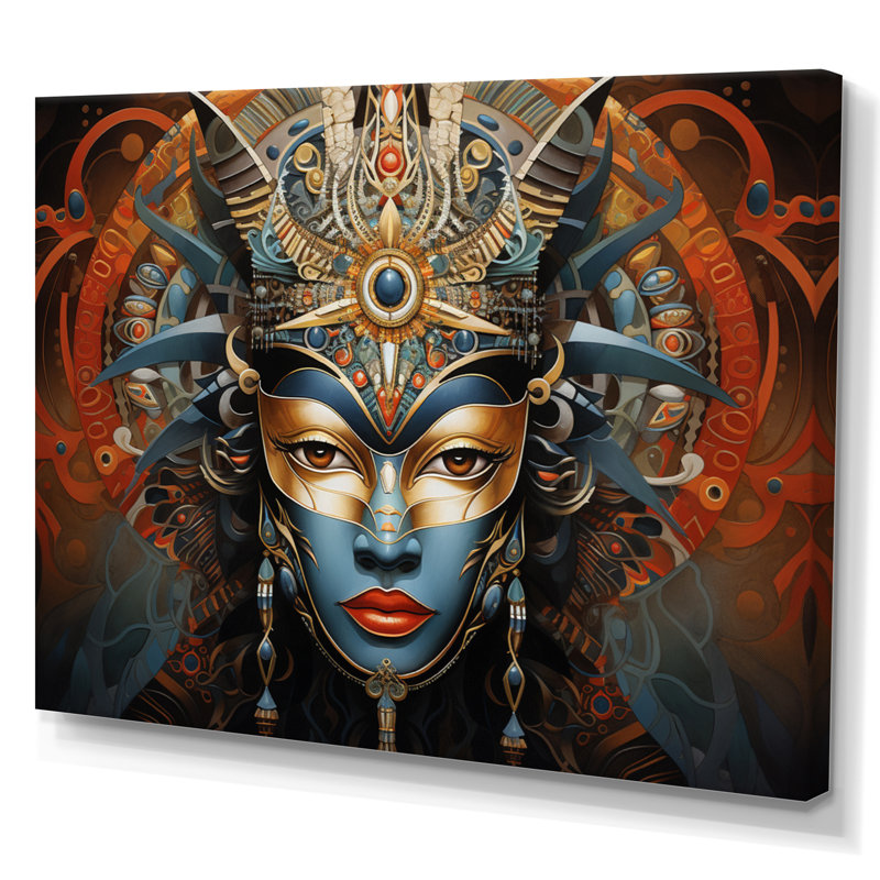 Art africain masqué, splendeur sur toile, 34" H x 44" W, Toile tendue