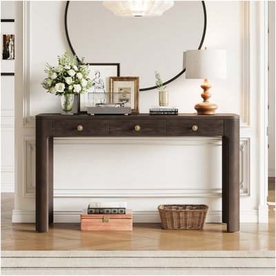 Console rustique avec coins arrondis pour la sécurité, table d'entrée avec 3 tiroirs dissimulés, table de canapé robuste avec des pieds épais pour le couloir et le salon (espresso)