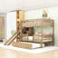 Lit superposé simple au-dessus de simple avec glissière, escalier de rangement et lit gigogne simple-129199421