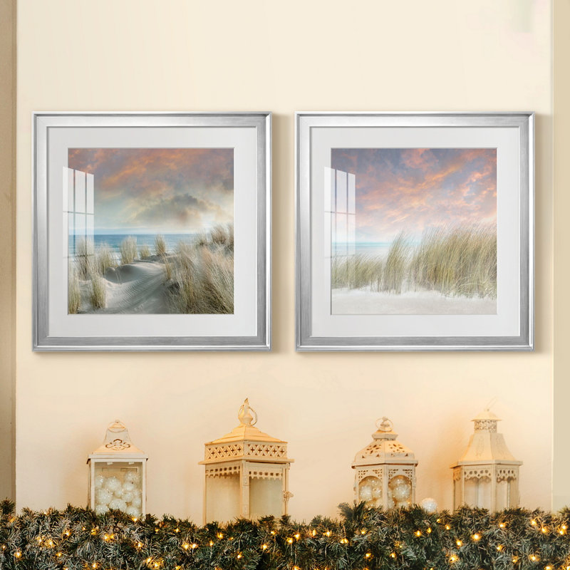 Windswept I - ensemble de 2 reproductions, Blanc, Papier avec cadre argenté, H 22,5 po x l 45 po x P 1,5 po