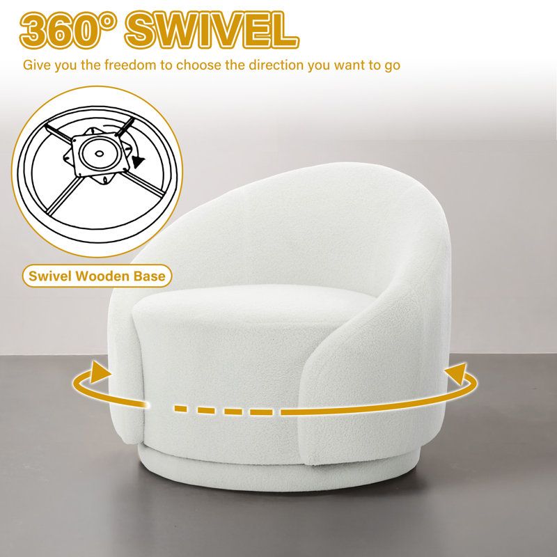 Fauteuil demi-tonneau pivotant rembourré Aunna, Ourson blanc